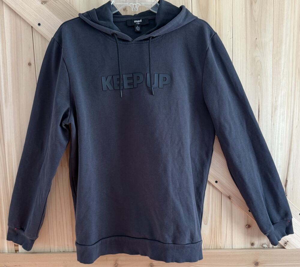Mavi Hoodie Slate Gray Unisex “Keep Up” Spell Out Tone On Tone Sz L